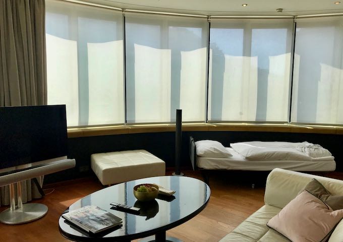 Suite 400 has a circular, panoramic set of windows.