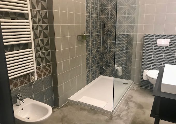 The showers are modern and large.