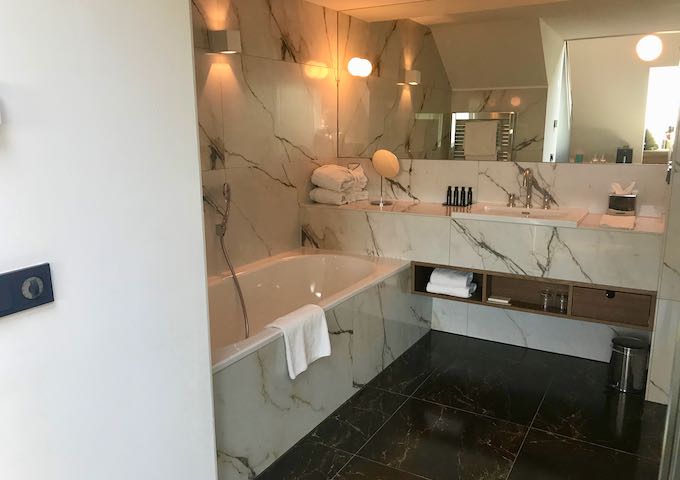 The bathrooms are modern and spacious.