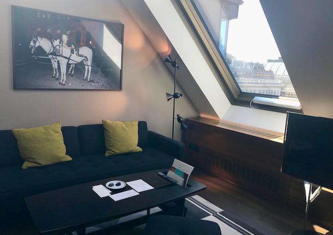 The suites feature large cantilever windows.