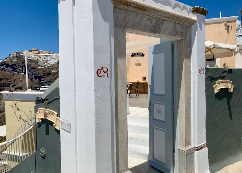 Cori Rigas Suites Fira entrance from footpath