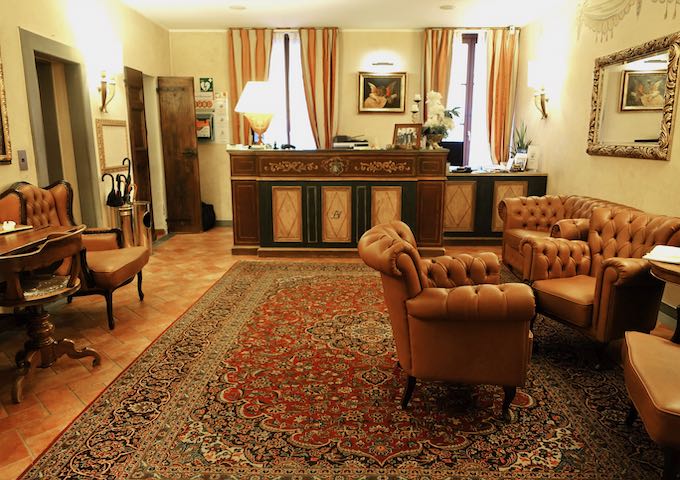 The lobby of Hotel Davanzati in the City Center of Florence