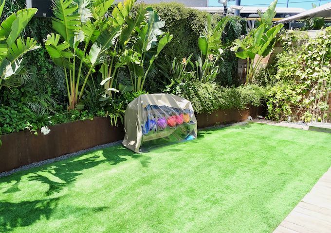 The garden has a basic fitness area.