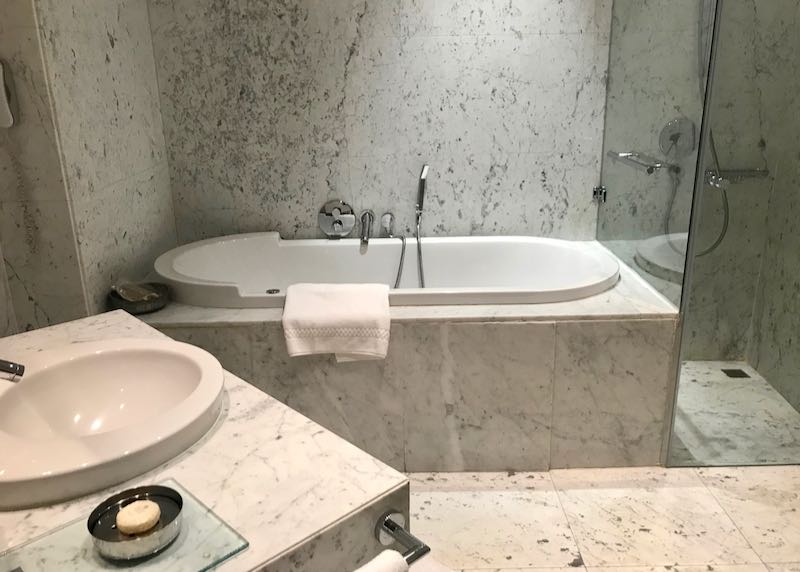 Bathrooms are made of marble.