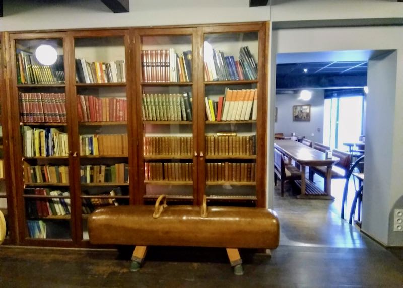 Reclaimed school furniture is used throughout the hotel.