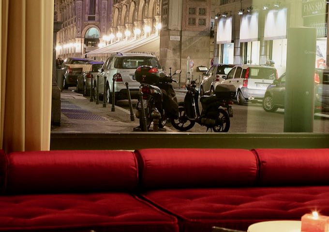 The bar overlooks the Galleria Vittorio Emanuele II.
