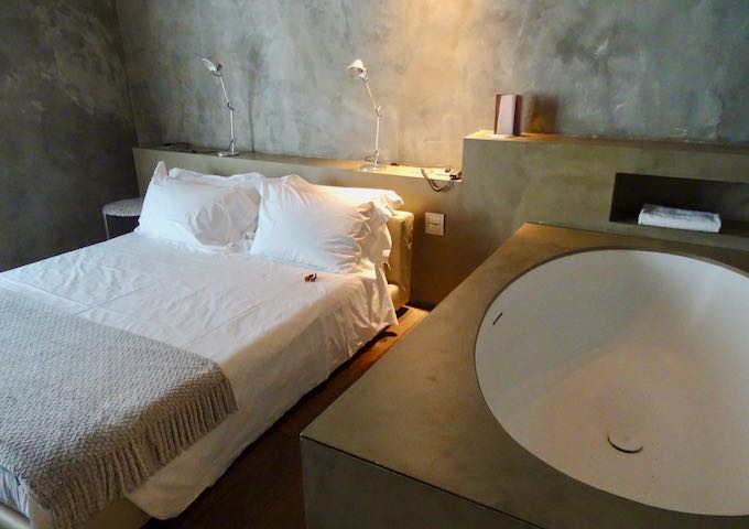 The Unique Design Suite has a huge bath tub in the bedroom.