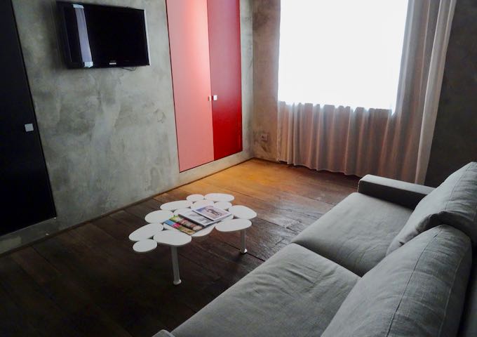 The suite's living room is large.
