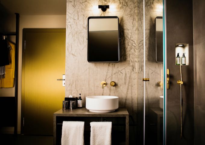 The bathrooms are modern and stylish.