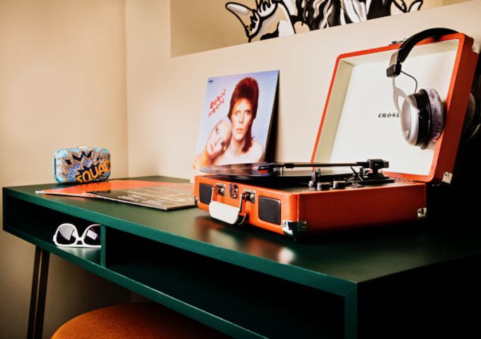 Rooms come with record players.