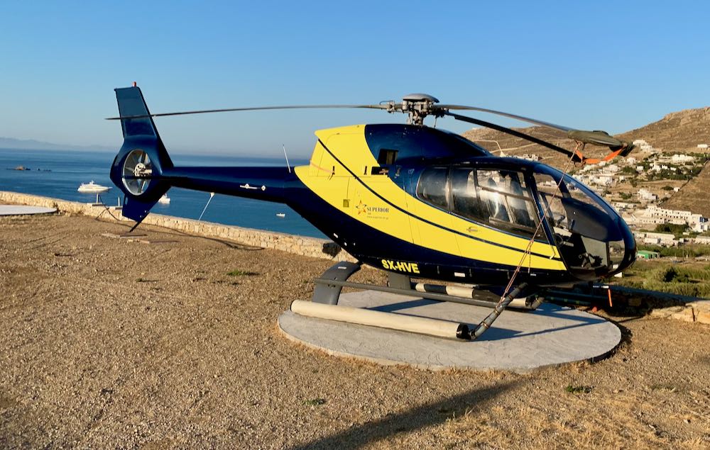 Helicopter for Mykonos-Santorini flights.