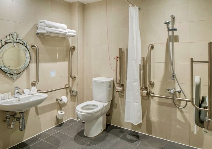 The accessible room comes with a fully accessible bathroom.