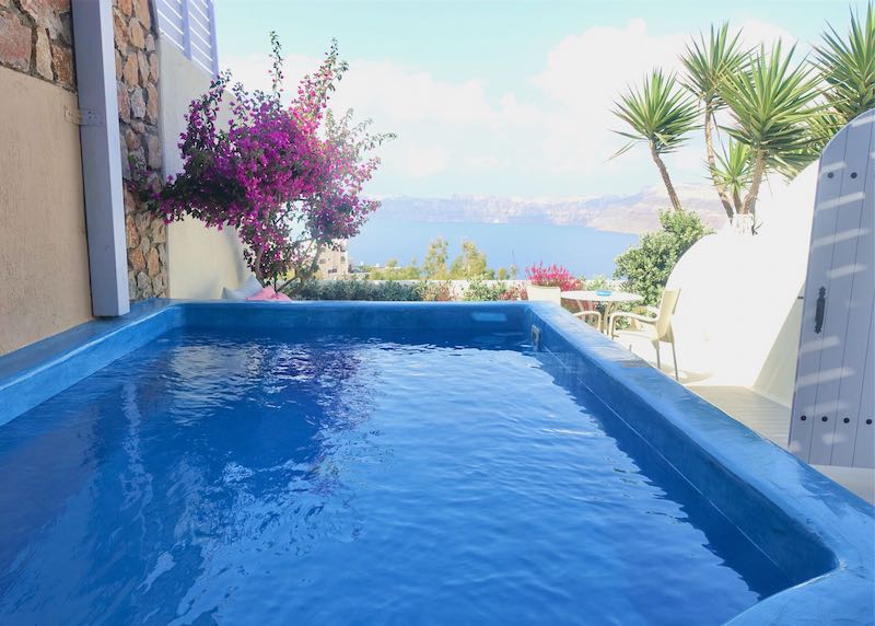 View from a Junior Suite pool at Black Diamond Suites in Akrotiri, Santorini