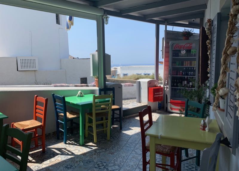 Entrance patio at Elinikon restaurant in Oia Santorini