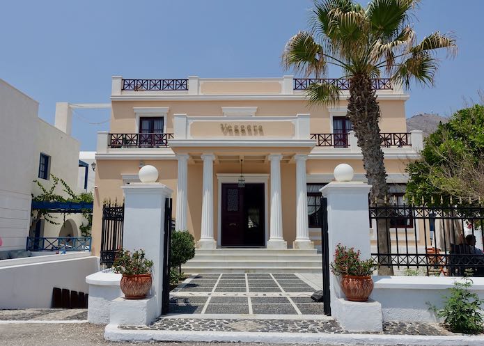 Exterior view of Veggera Hotel in Perissa, Santorini