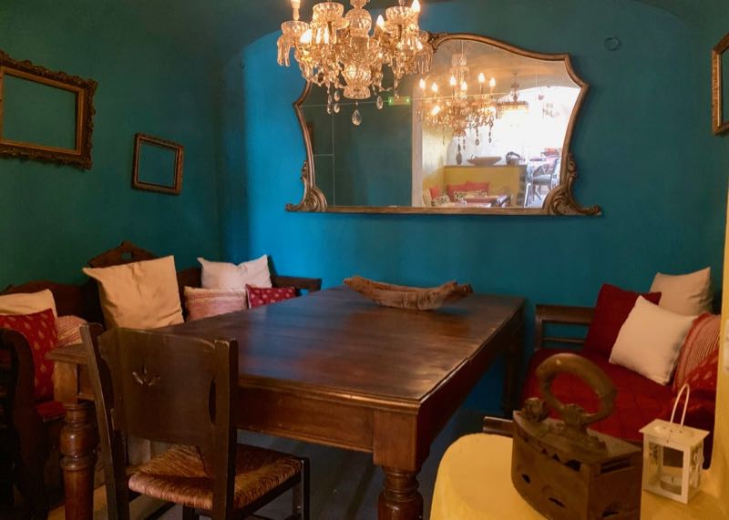 santorini pyrgos cava alta restaurant interior dining room
