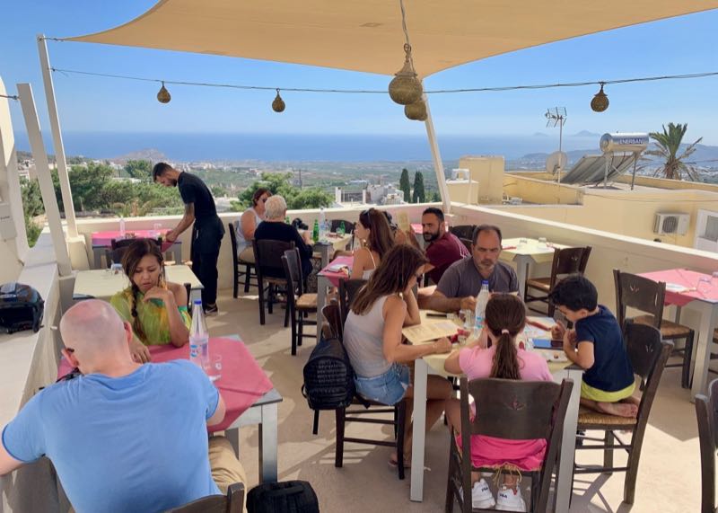 santorini pyrgos cava alta restaurant rooftop patio dining