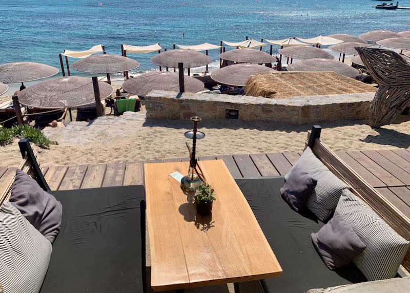 Tables at Hippie Fish Beach Club, Bar, & Restaurant in Mykonos.
