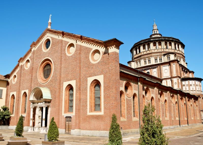 The red brick exterior of Santa Maria delle Grazie, Milan