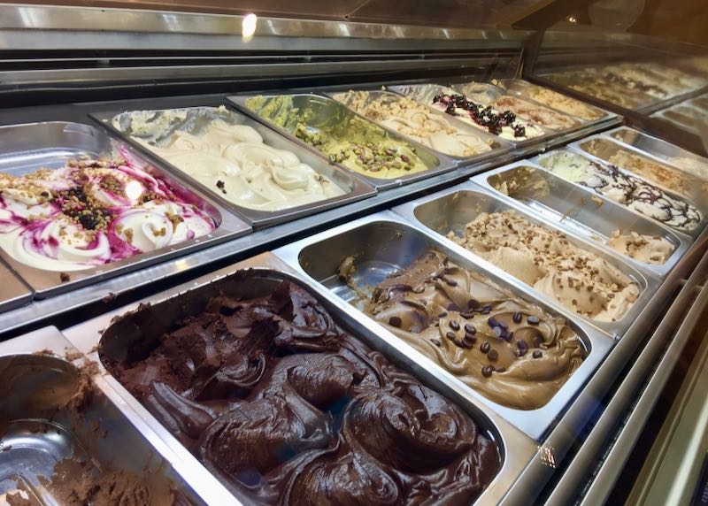 Rows of gelato at a gelato stand
