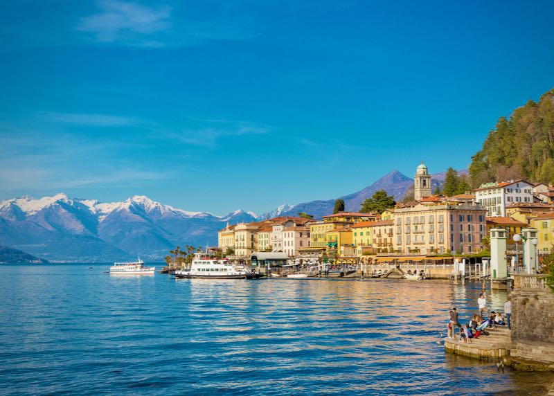 Lakeside Italian village with the Alps in the background