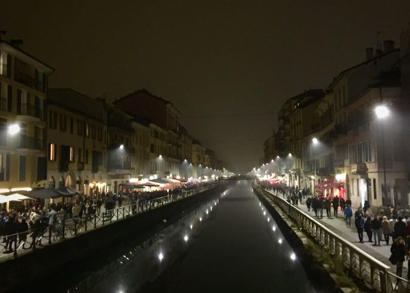 Canal in Milan's Navigli District at night