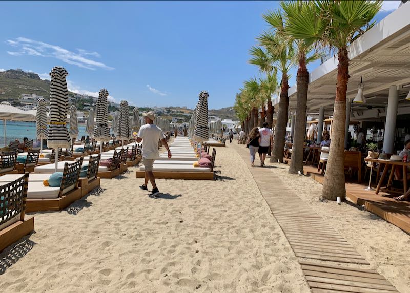 the Ornos Beach boardwalk