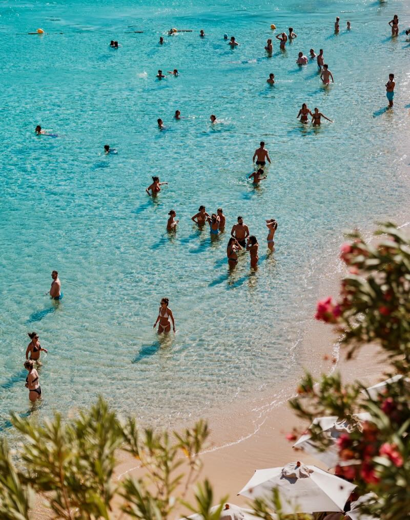 The beach at Super Paradise Beach Club in Mykonos.