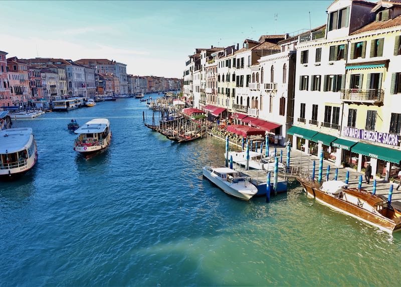 View of the Grand Canal over the Rialto Bridge in Venice, Italy