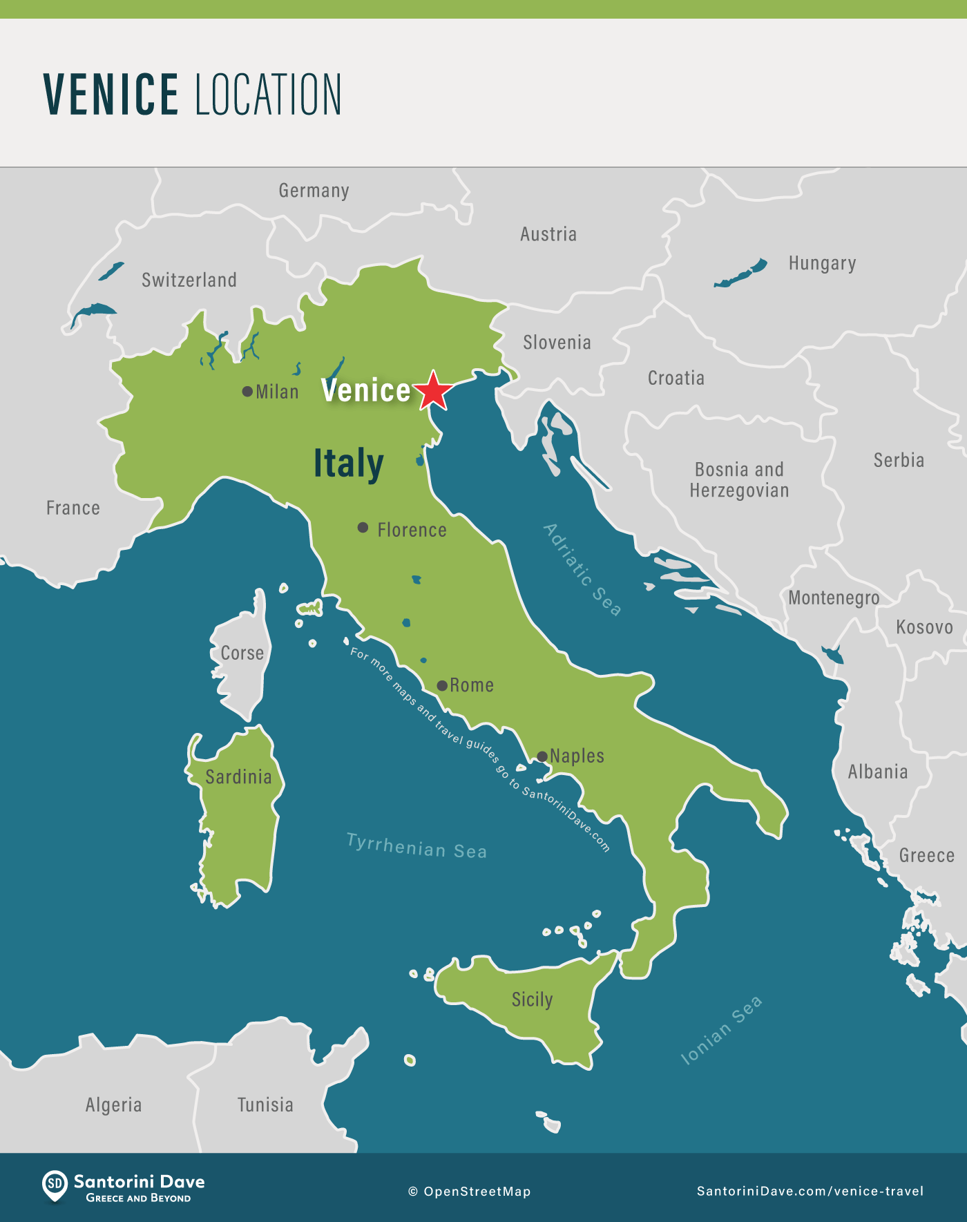 Map showing the location of Venice, Italy