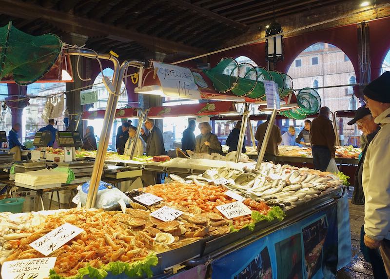 Rialto Market fish and produce market in Venice, Italy