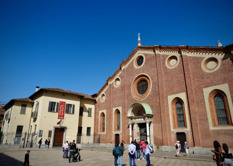 Santa Maria delle Grazie church in Milan, with an entrance to the Last Supper exhibit