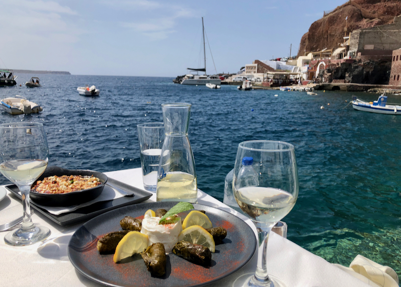 table with food and water view
