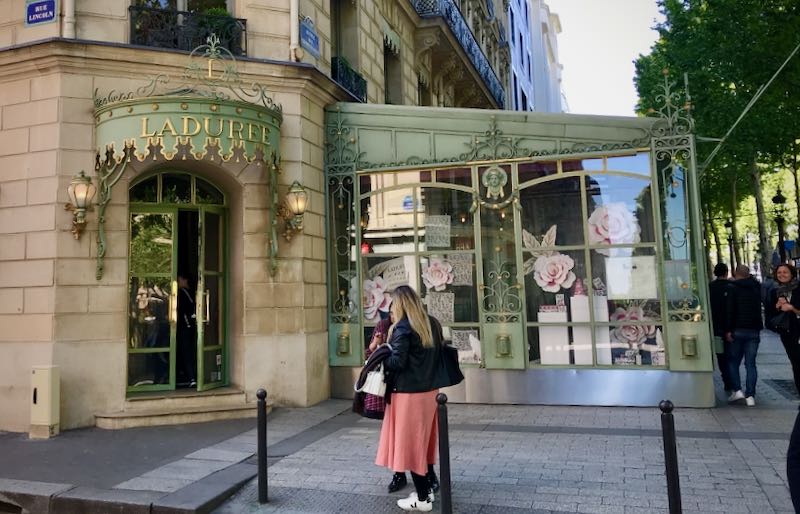 Exterior of Laduree patisserie in Paris