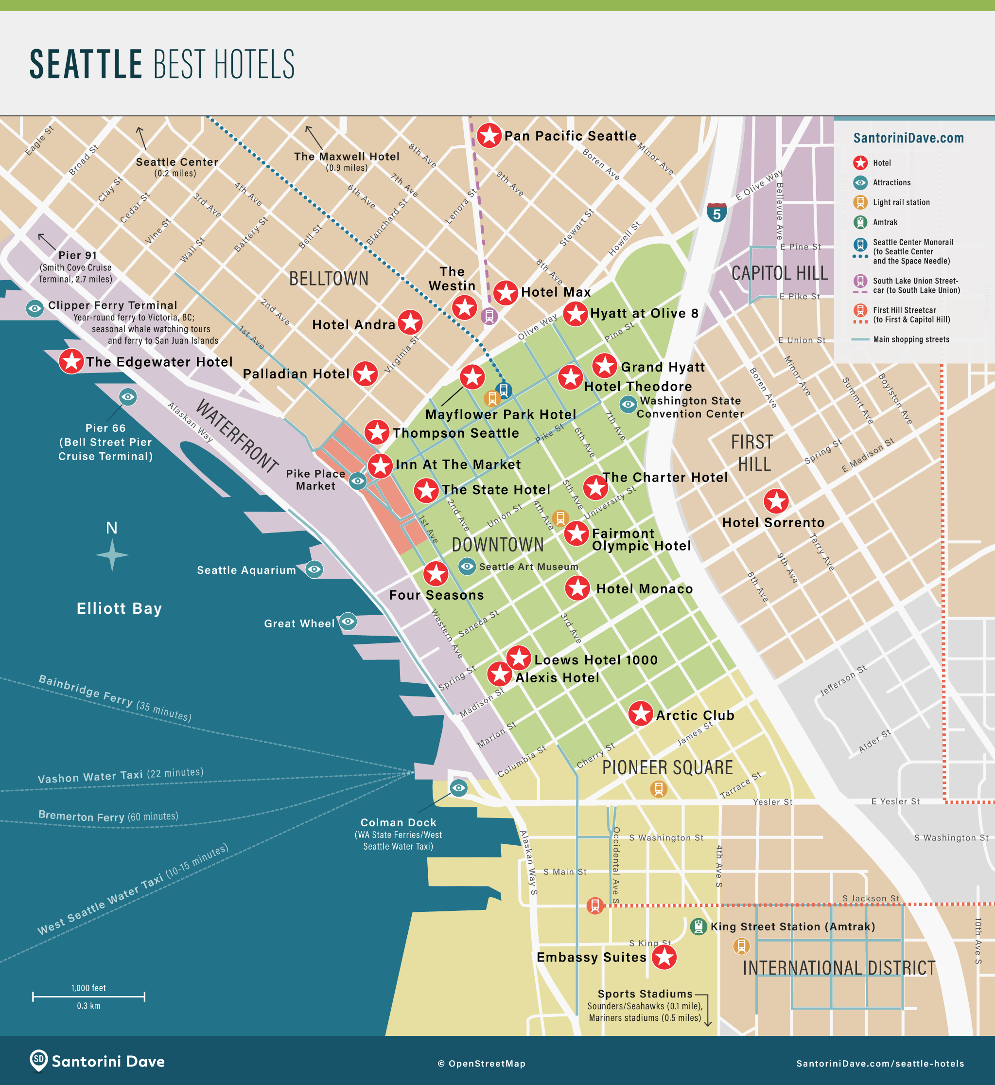 Downtown Seattle Best Hotels Map 