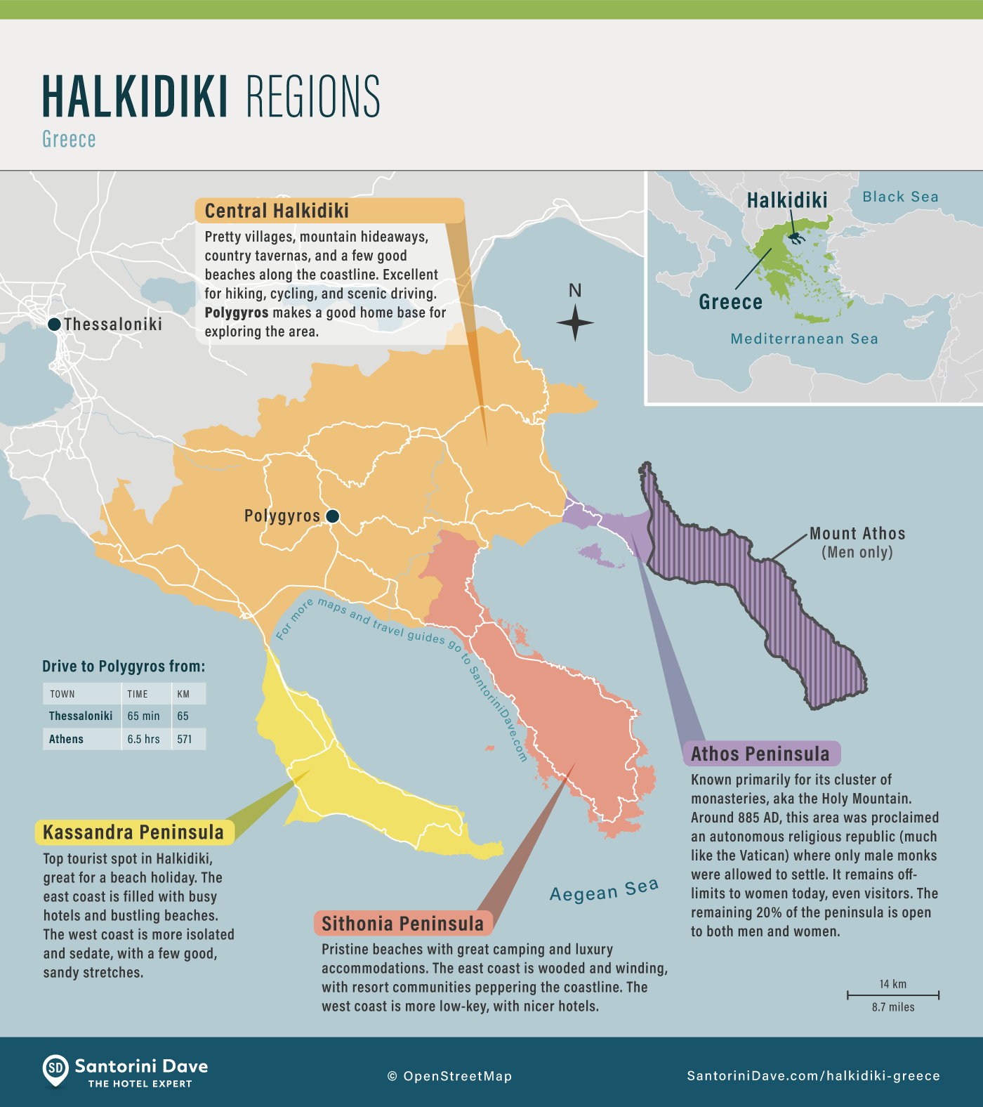 Map of the Halkidiki region in northern Greece