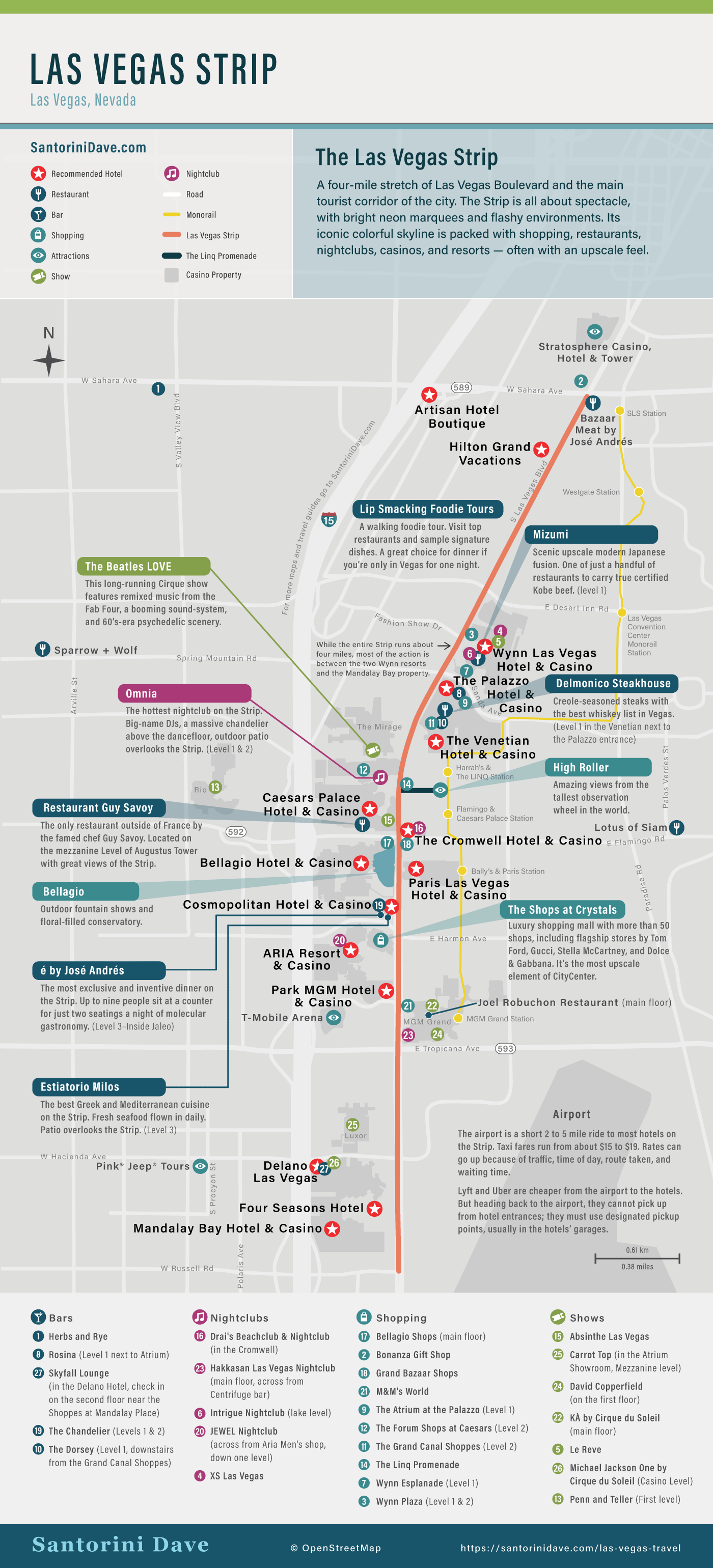 Las Vegas Hotel Map The Strip and Downtown