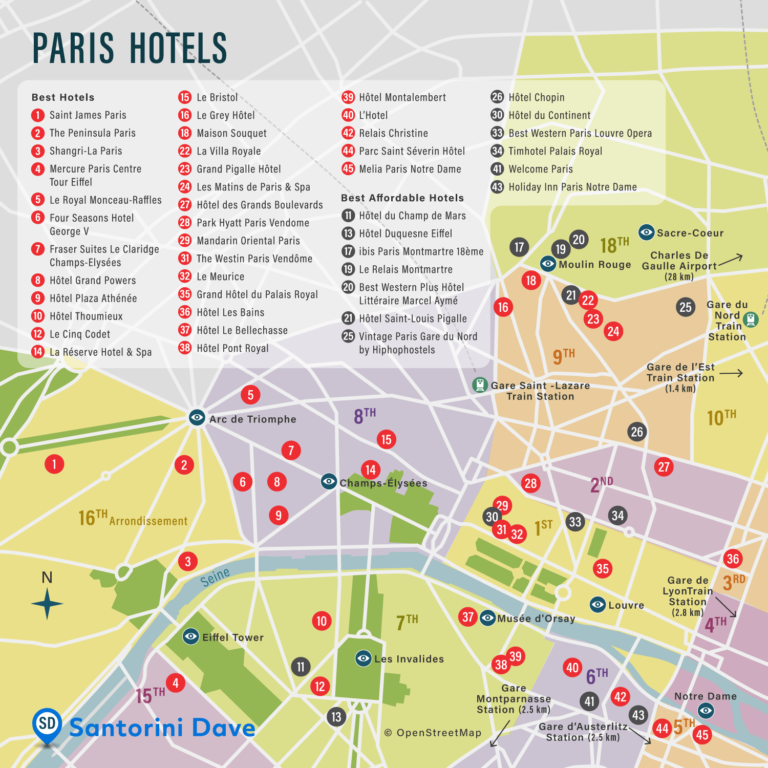MAP of PARIS HOTELS - near Eiffel Tower, Louvre, Notre Dame, & Train ...