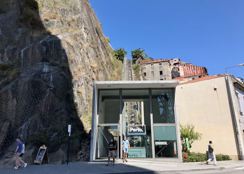 A funicular goes back uphill from the river.