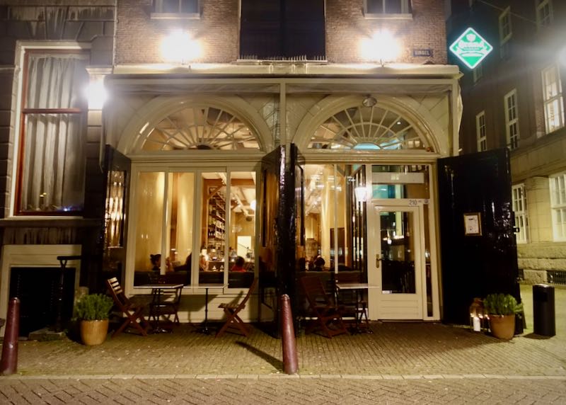 Exterior of Breda restaurant at night