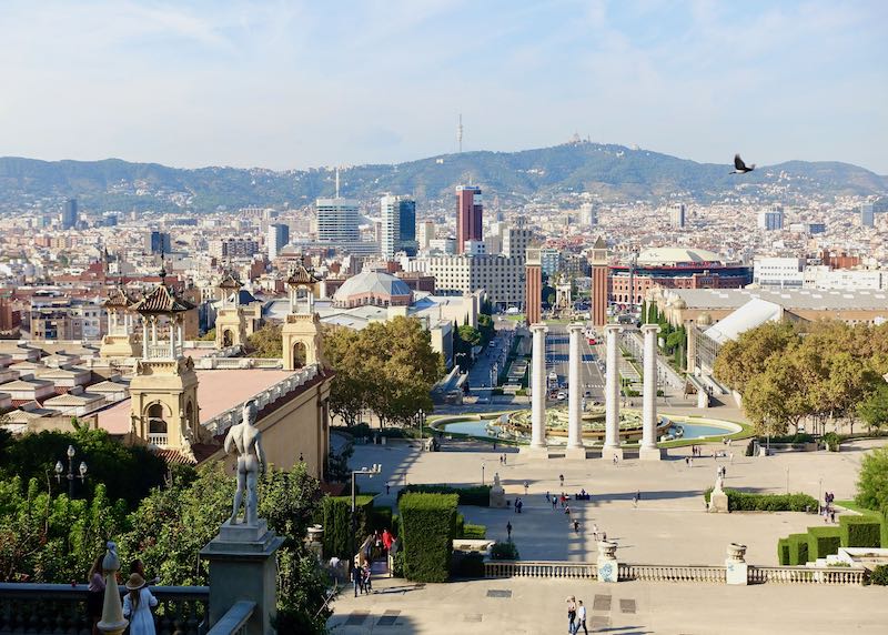 View from Montjuic over the fountain and city of Barcelona