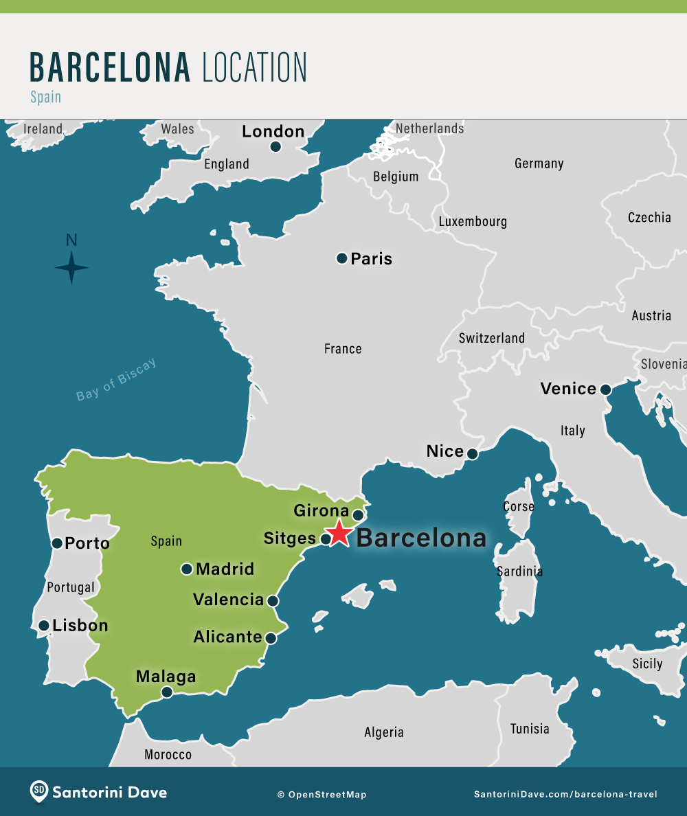 Map showing the location of Barcelona