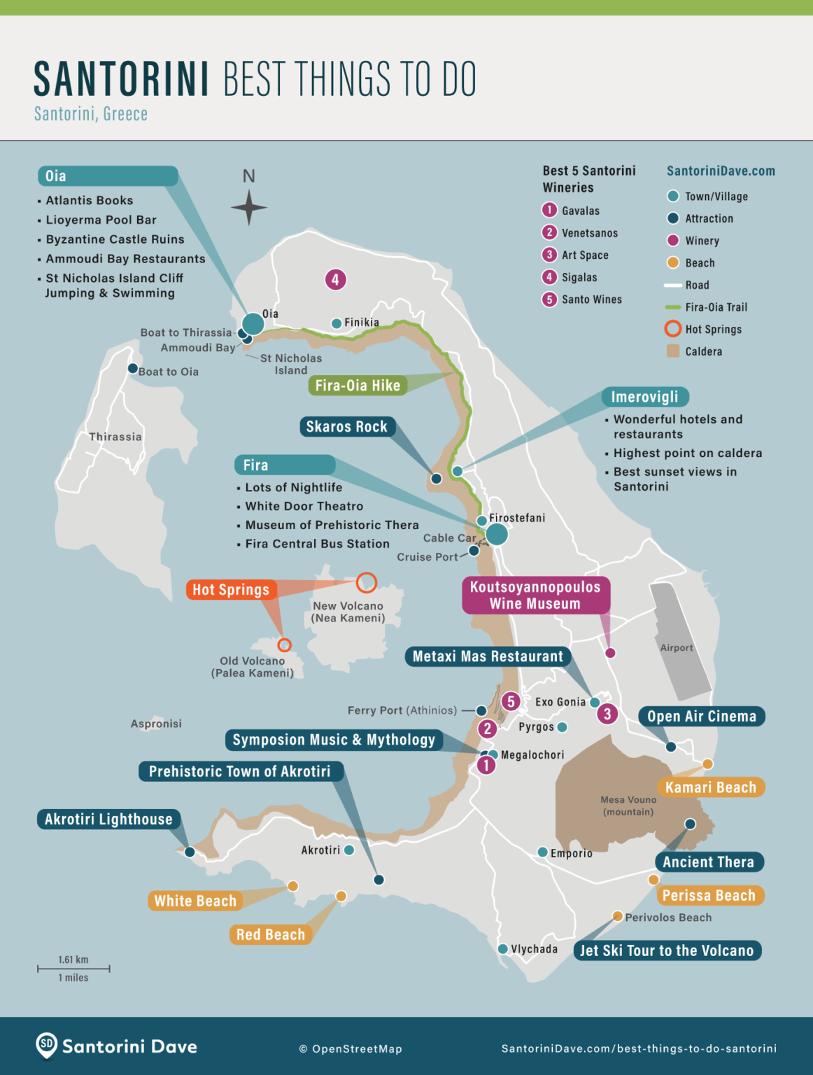 35 Maps of Santorini - Hotels, Towns, Beaches, Hikes, & Ferry Port