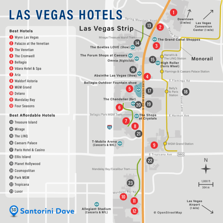 map strip Hotel vegas