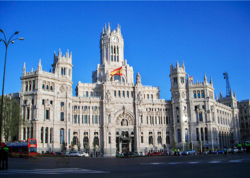 The Palacio de Cibeles is a major landmark.