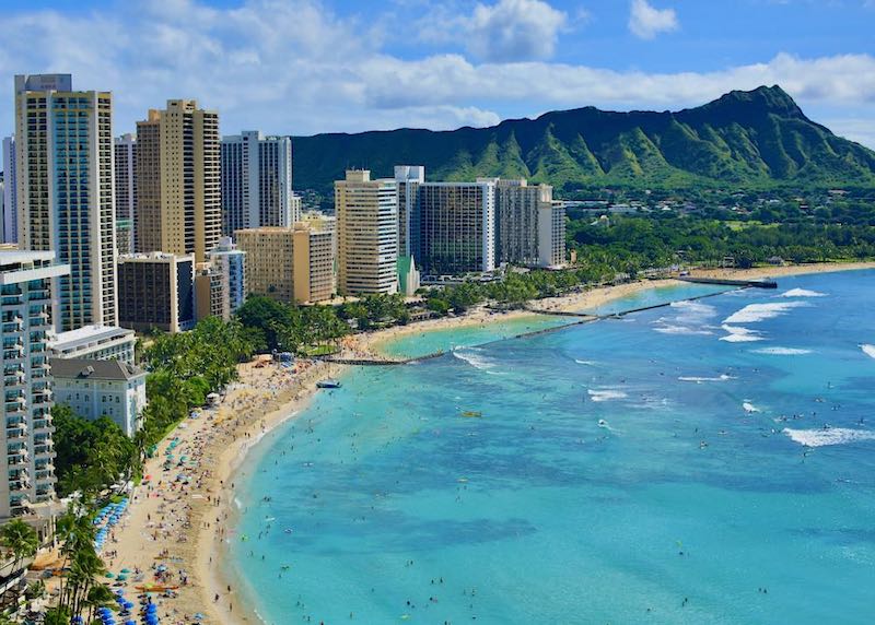 Waikiki Beach and Diamond Head in Honolulu, Oahu, Hawaii