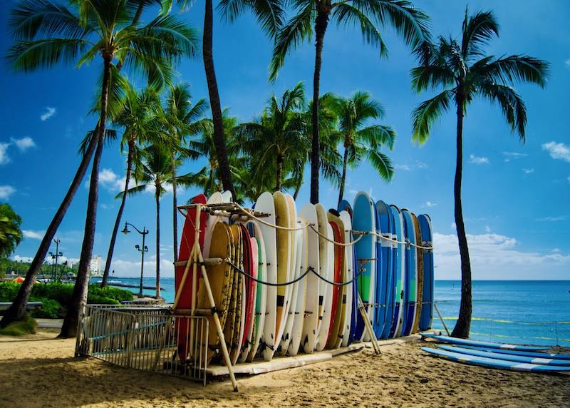 Surfboards on Waikiki Beach