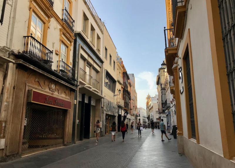 Calle Sierpes is a pedestrian shopping street.
