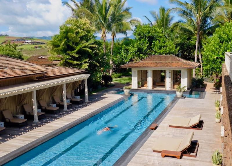 View of the lap pool at the Lodge in Kukuiula in Poipu, Kauai, Hawaii.