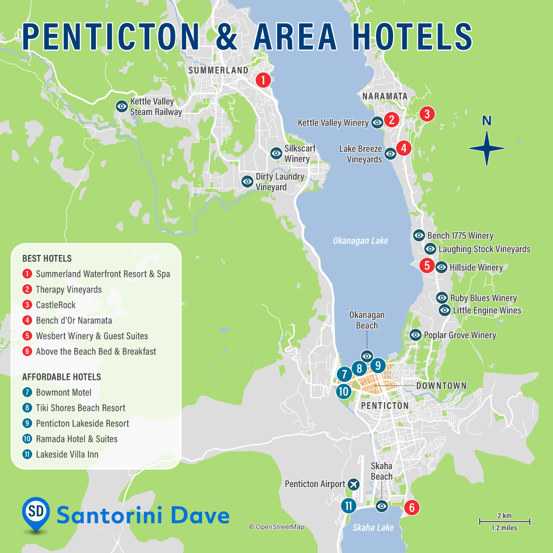 Penticton, Naramata, and Summerland Hotel Map